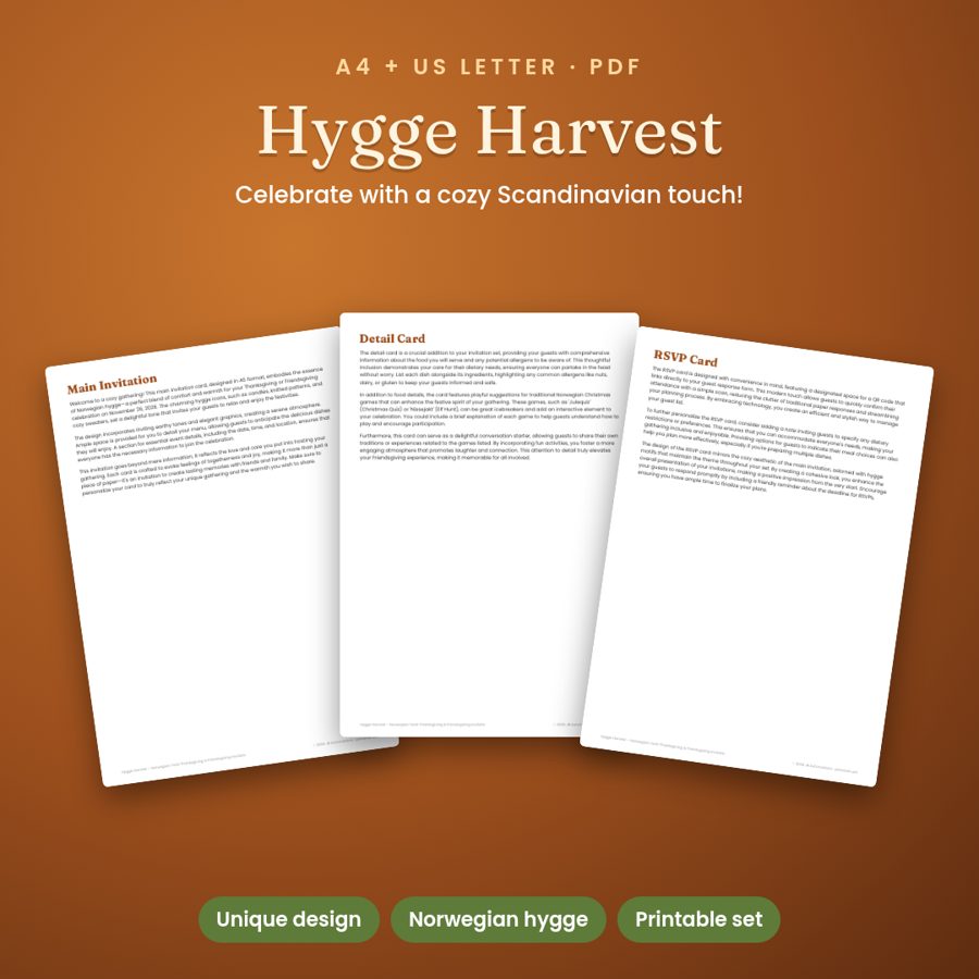 Hygge Harvest – Norwegian Twist Thanksgiving & Friendsgiving Invitation Set