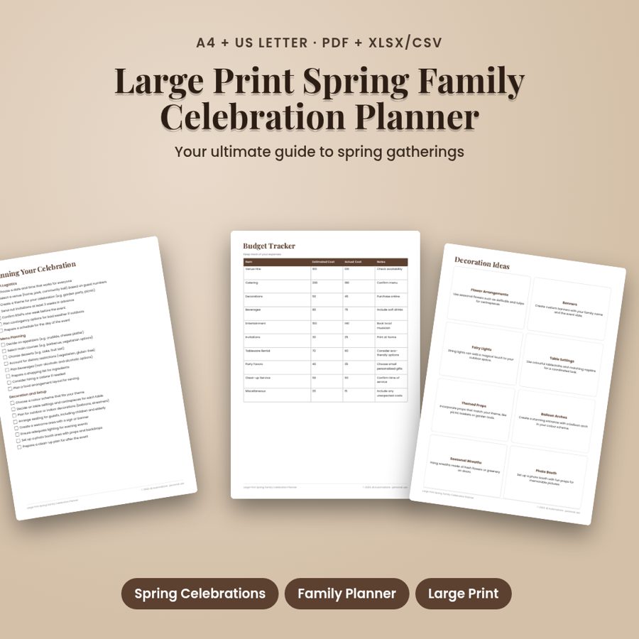 Large Print Spring Family Celebration Planner