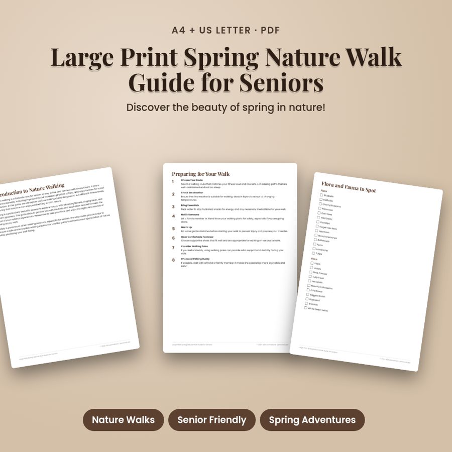 Large Print Spring Nature Walk Guide for Seniors