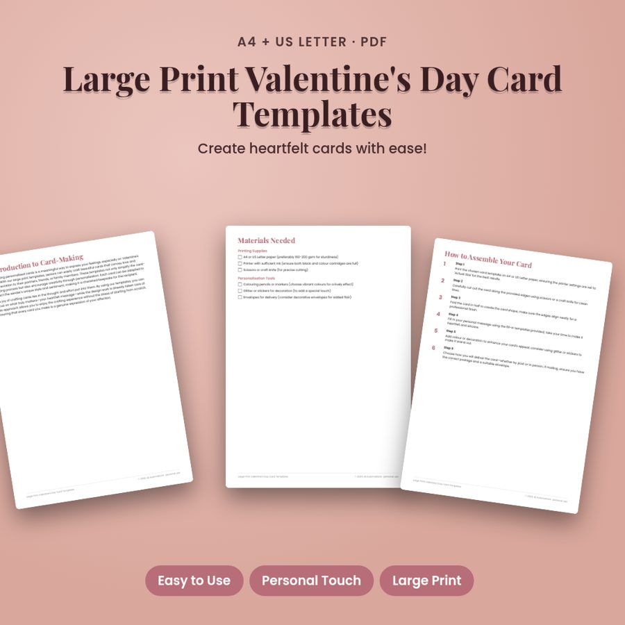 Large Print Valentine's Day Card Templates