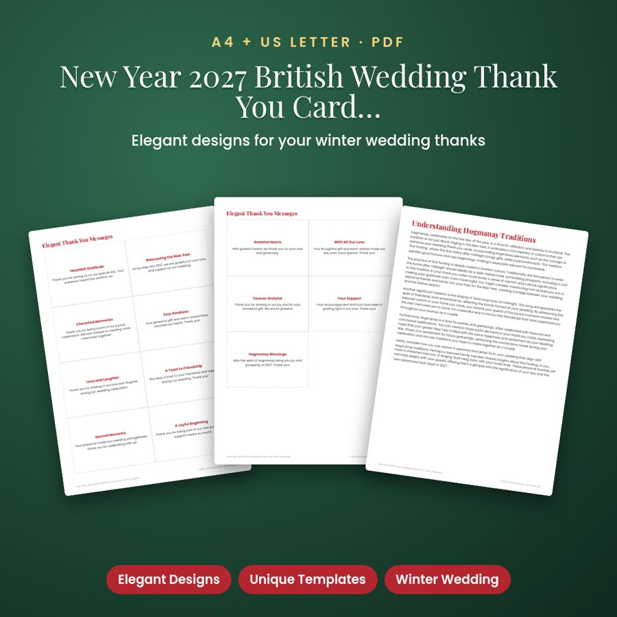 New Year 2027 British Wedding Thank You Card Templates