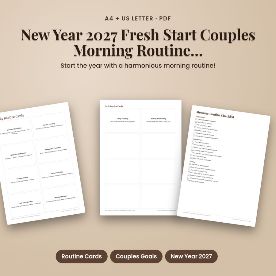 New Year 2027 Fresh Start Couples Morning Routine Cards
