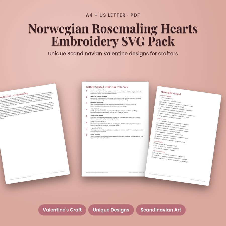 Norwegian Rosemaling Hearts Embroidery SVG Pack