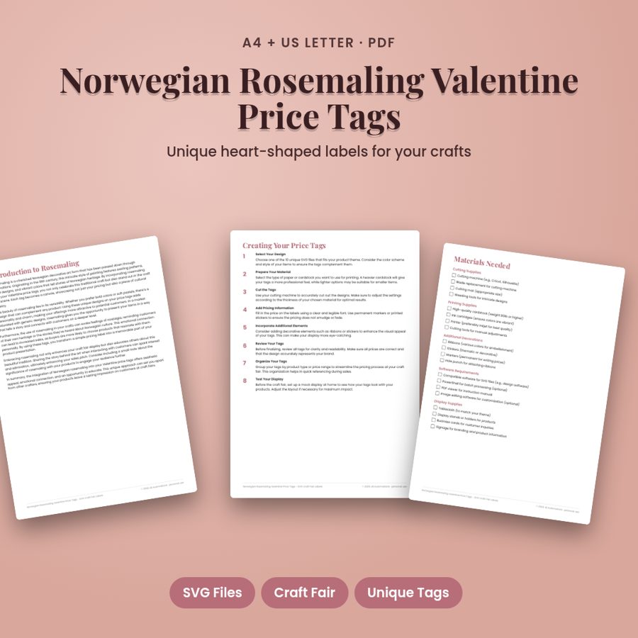 Norwegian Rosemaling Valentine Price Tags - SVG Craft Fair Labels