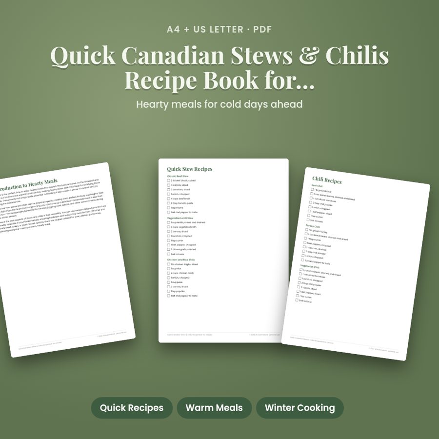 Quick Canadian Stews &amp; Chilis Recipe Book for January