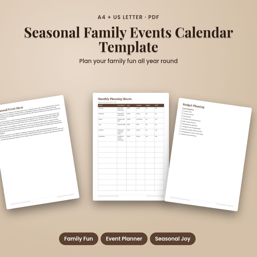 Seasonal Family Events Calendar Template