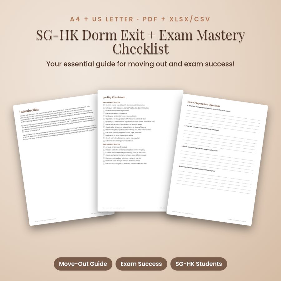 SG-HK Dorm Exit + Exam Mastery Checklist
