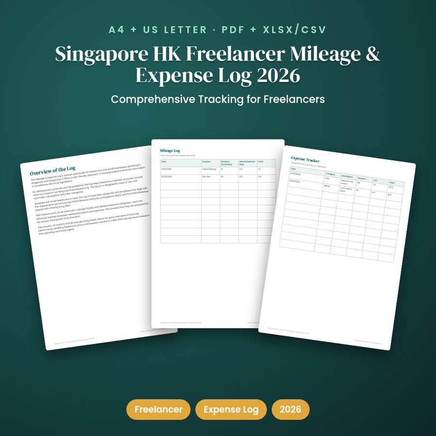 Singapore HK Freelancer Mileage & Expense Log 2026