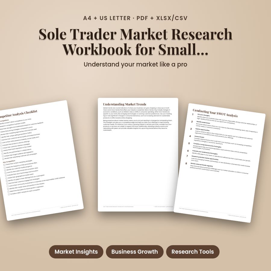 Sole Trader Market Research Workbook for Small Businesses