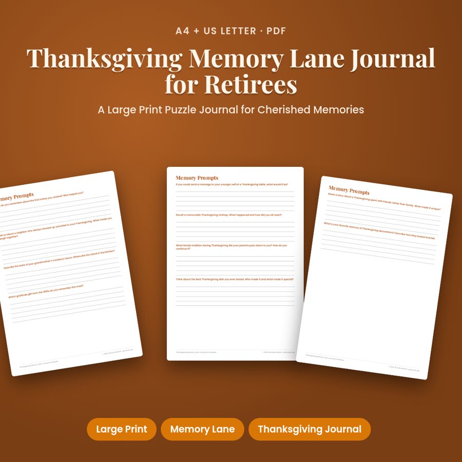 Thanksgiving Memory Lane Journal for Retirees