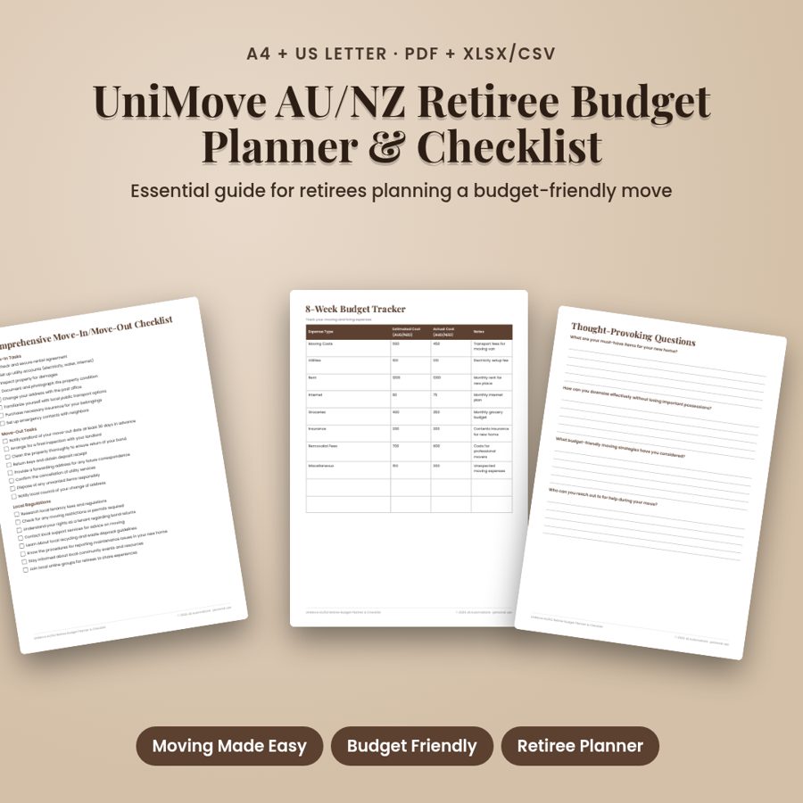 UniMove AU/NZ Retiree Budget Planner & Checklist