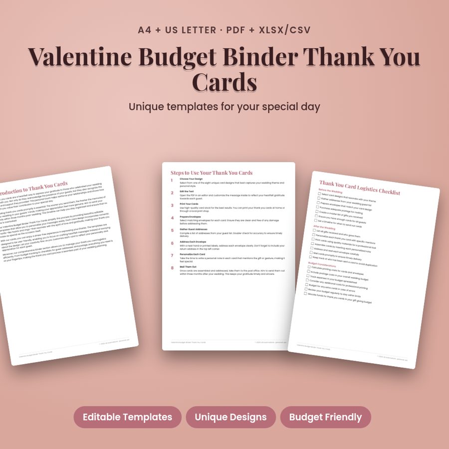 Valentine Budget Binder Thank You Cards