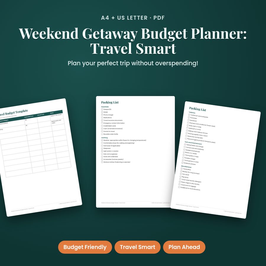 Weekend Getaway Budget Planner: Travel Smart