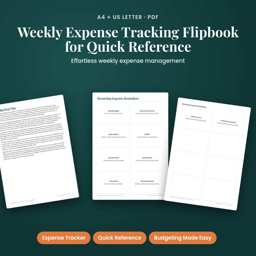 Weekly Expense Tracking Flipbook for Quick Reference