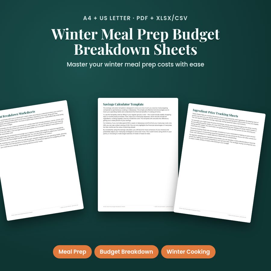 Winter Meal Prep Budget Breakdown Sheets