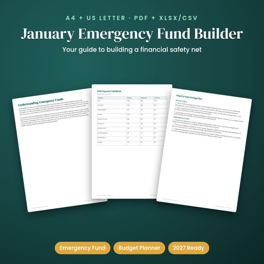 January Emergency Fund Builder | Printable PDF + Excel Template