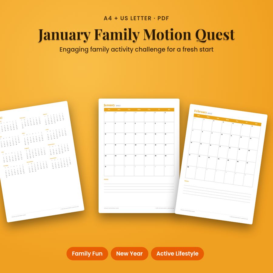 January Family Motion Quest | Printable PDF, A4 + US Letter