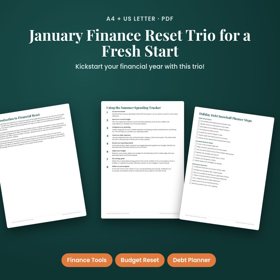 January Finance Reset Trio for a Fresh Start | Printable PDF