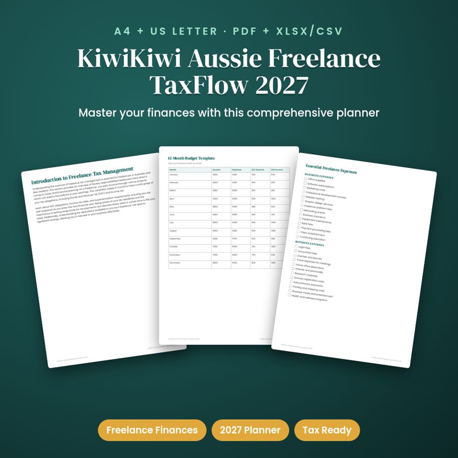 KiwiKiwi Aussie Freelance TaxFlow 2027 | PDF + Excel Spreadsheet