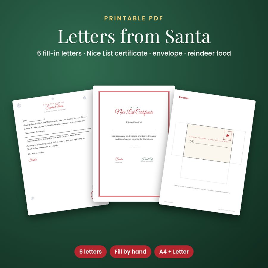 Letters from Santa Kit | Printable Fill-In Letters + Nice List