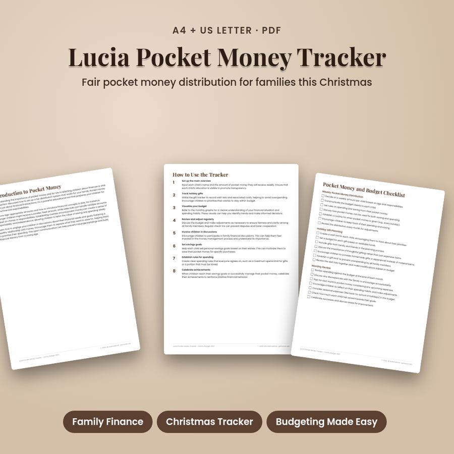 Lucia Pocket Money Tracker – Family Budget 2027 | Printable PDF
