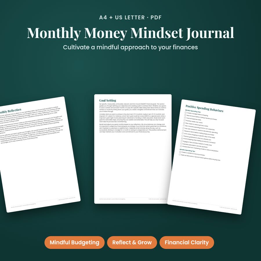 Monthly Money Mindset Journal: Reflective Budgeting | Printable PDF