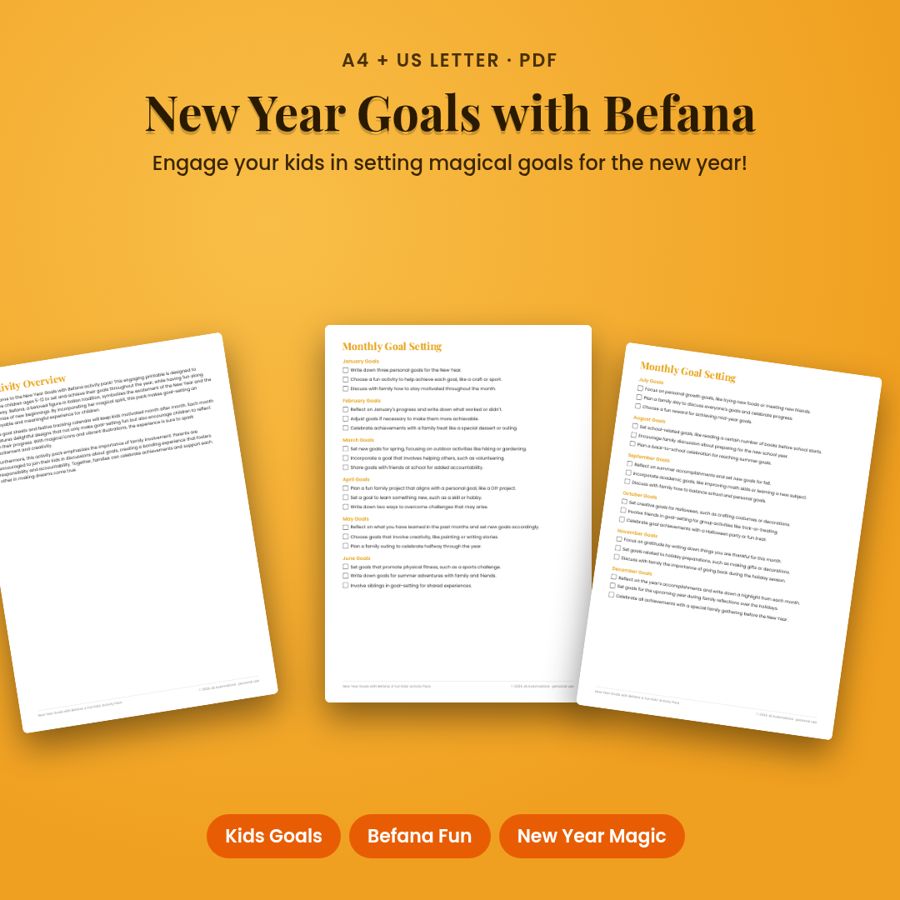New Year Goals with Befana: A Fun Kids' Activity Pack | Printable PDF