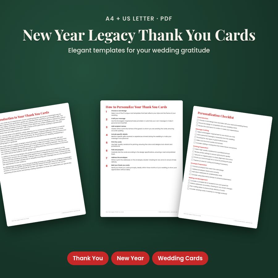New Year Legacy Thank You Cards | Printable PDF, A4 + US Letter
