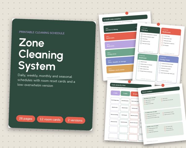 Zone Cleaning System – Daily, weekly, monthly and seasonal schedules with room reset cards and a low-overwhelm version