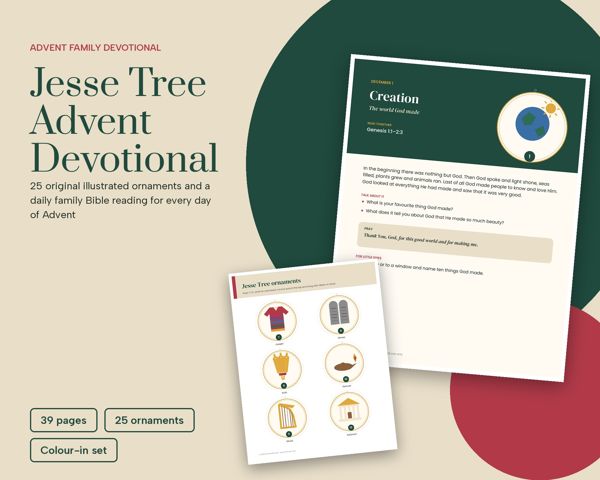Jesse Tree Advent Devotional – 25 original illustrated ornaments and a daily family Bible reading for every day of Advent