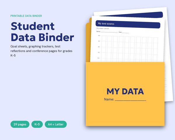Student Data Binder – Goal sheets, graphing trackers, test reflections and conference pages for grades K–5