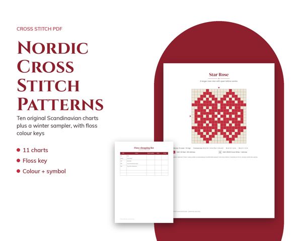 Nordic Cross Stitch Patterns – Ten original Scandinavian charts plus a winter sampler, with floss colour keys