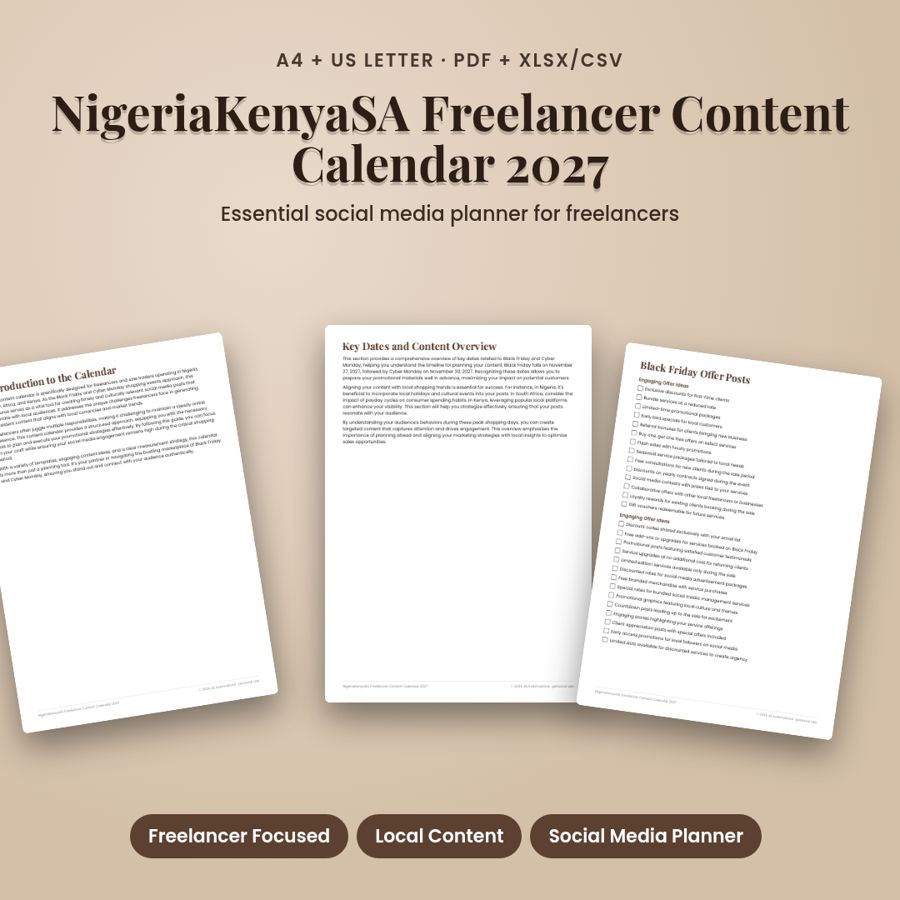 NigeriaKenyaSA Freelancer Content Calendar 2027 | PDF + Excel