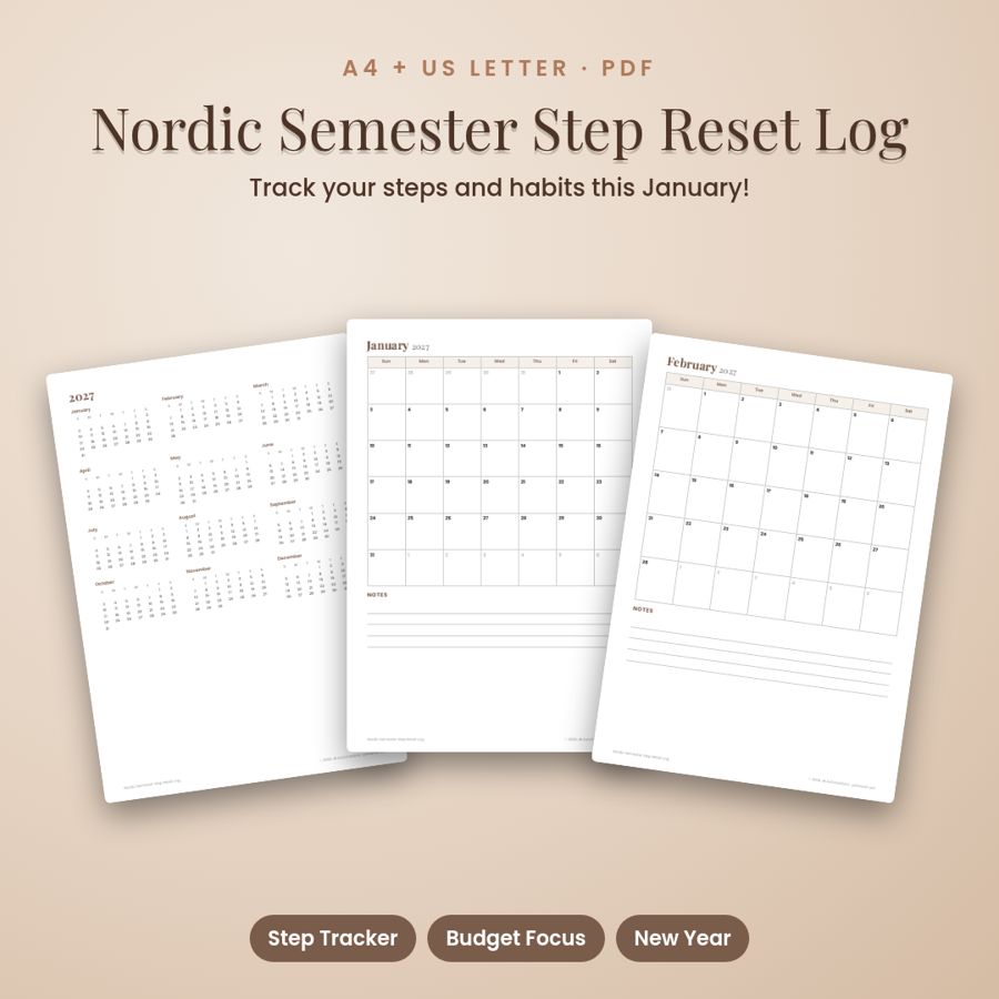 Nordic Semester Step Reset Log | Printable PDF, A4 + US Letter