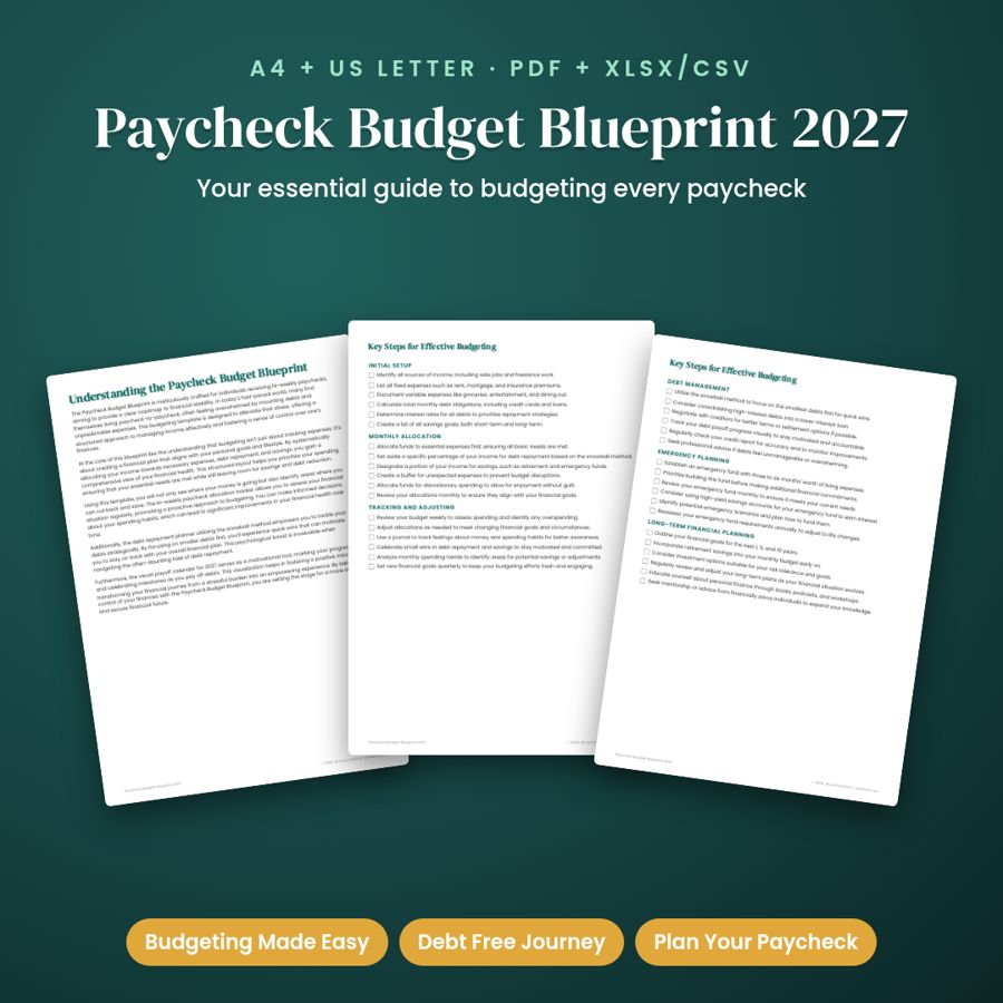 Paycheck Budget Blueprint 2027 | Printable PDF + Excel Template