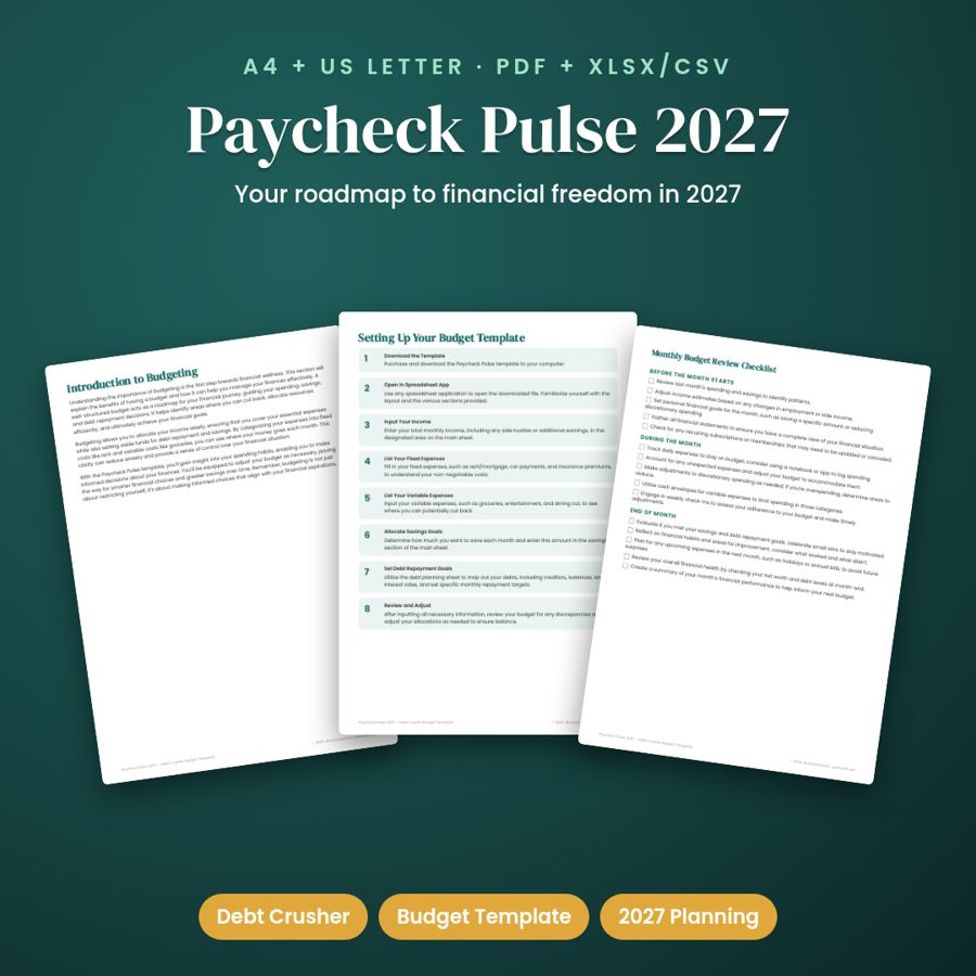 Paycheck Pulse 2027 – Debt Crusher Budget Template | PDF + Excel