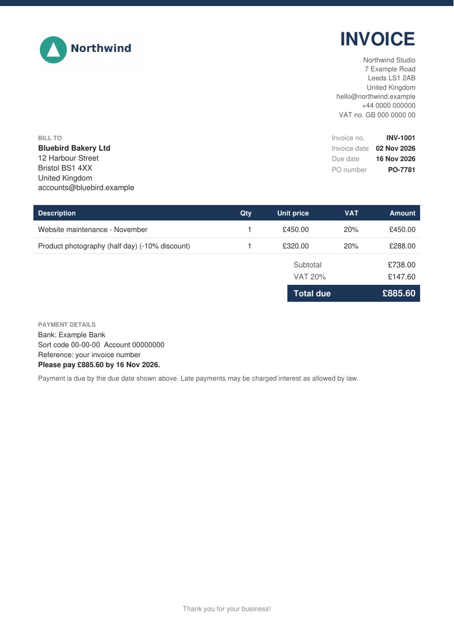 Generated PDF invoice INV-1001