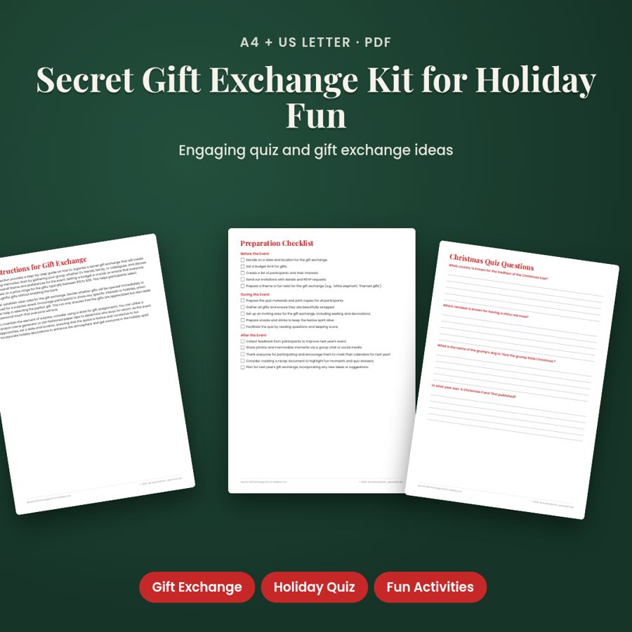 Secret Gift Exchange Kit for Holiday Fun | Printable PDF