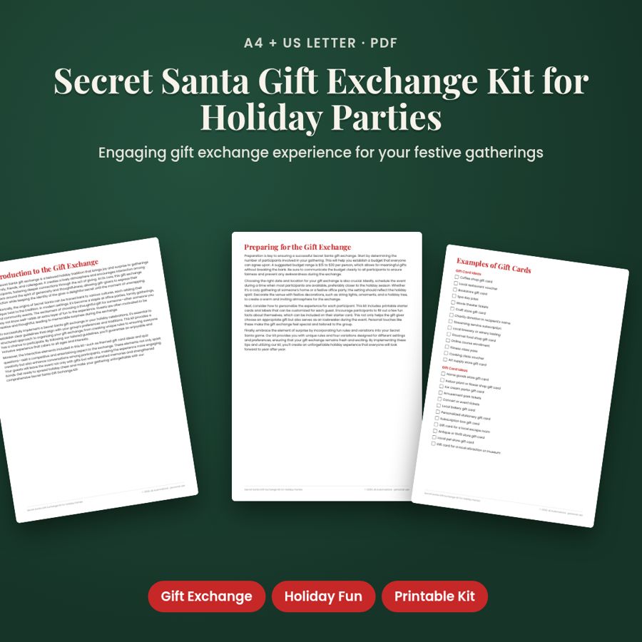 Secret Santa Gift Exchange Kit for Holiday Parties | Printable PDF