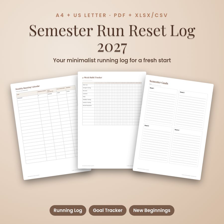 Semester Run Reset Log 2027 | Printable PDF + Excel Template