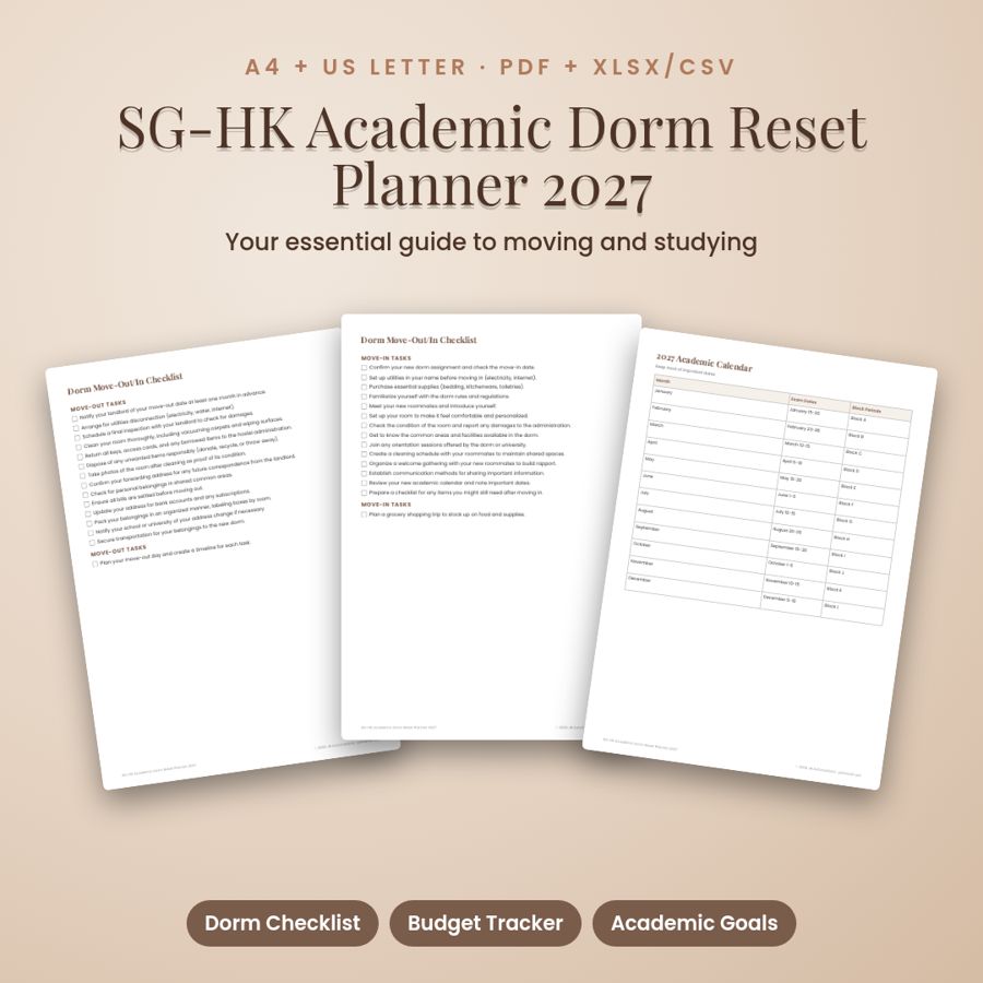SG-HK Academic Dorm Reset Planner 2027 | PDF + Excel Spreadsheet