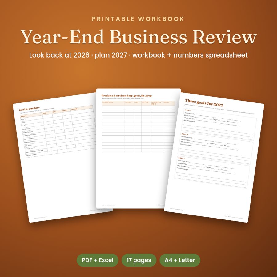 Small Business Year-End Review & 2027 Plan | Workbook + Spreadsheet