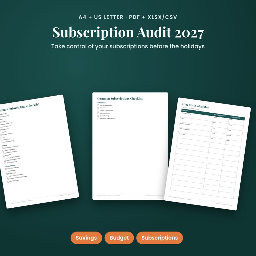Subscription Audit 2027: Optimize Your Finances | PDF + Excel