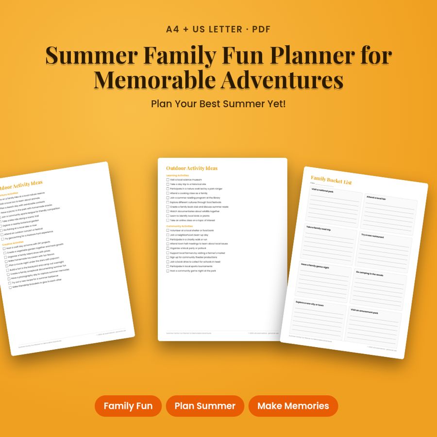 Summer Family Fun Planner for Memorable Adventures | Printable PDF