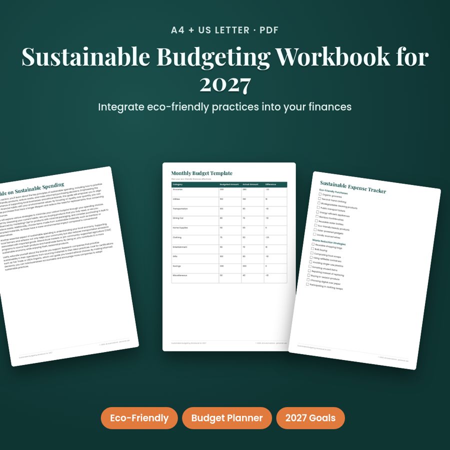 Sustainable Budgeting Workbook for 2027 | Printable PDF
