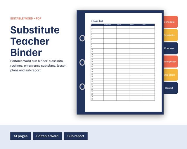 Substitute Teacher Binder