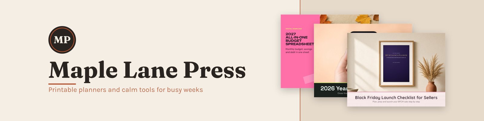 Etsy shop banner in the editorial look, made with Store Pack