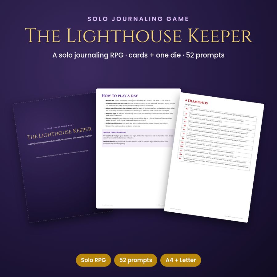 The Lighthouse Keeper: Solo Journaling RPG | Printable PDF Game