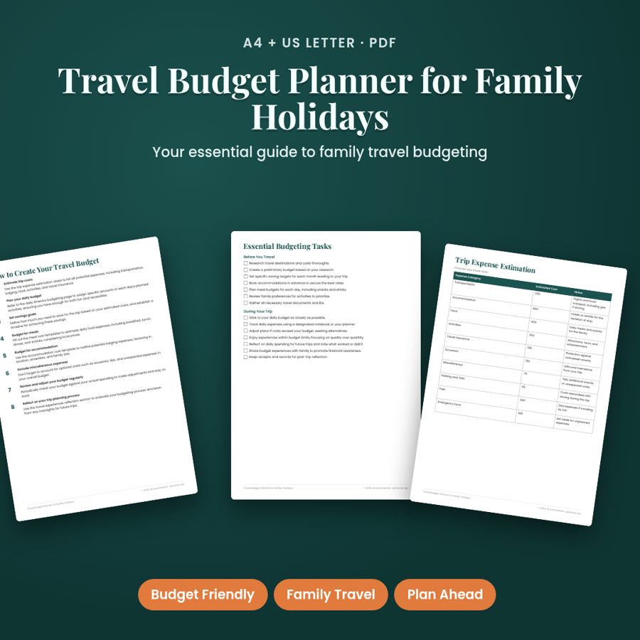 Travel Budget Planner for Family Holidays | Printable PDF