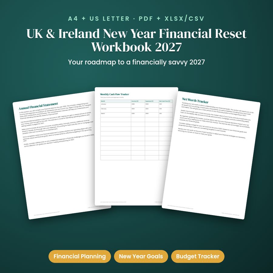 UK & Ireland New Year Financial Reset Workbook 2027 | PDF + Excel